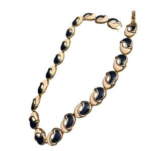 Vintage Gold Tone Enamel Necklace Blue White Demi Parure